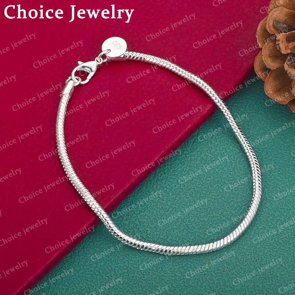 Close-up of 925 Sterling Silver Snake Chain Bracelet