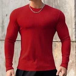 Men's Long Sleeve Quick Dry Fitness T - Shirt - Casual Athletic Performance Top - XXXL (Red)