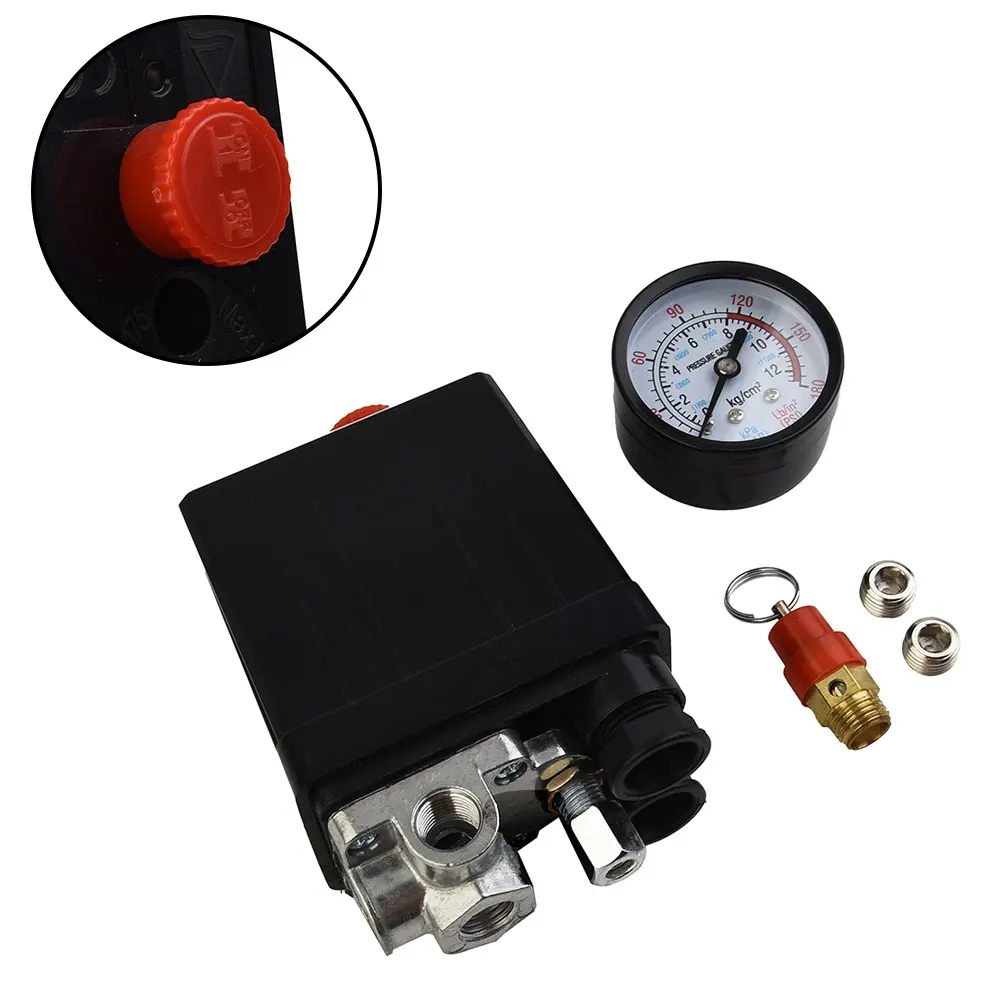 

"Heavy Duty 175psi 4 Port Air Compressor Pressure Switch Manifold Regulator with Safety Valve for Personal Workshops"