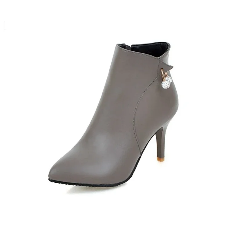 

Botas Mujer 2021 Fashion Sexy Winter Boots Women Leather Ankle Grey Boot Zipper Booties Heels Shoes Plus Size 32-54 18-60