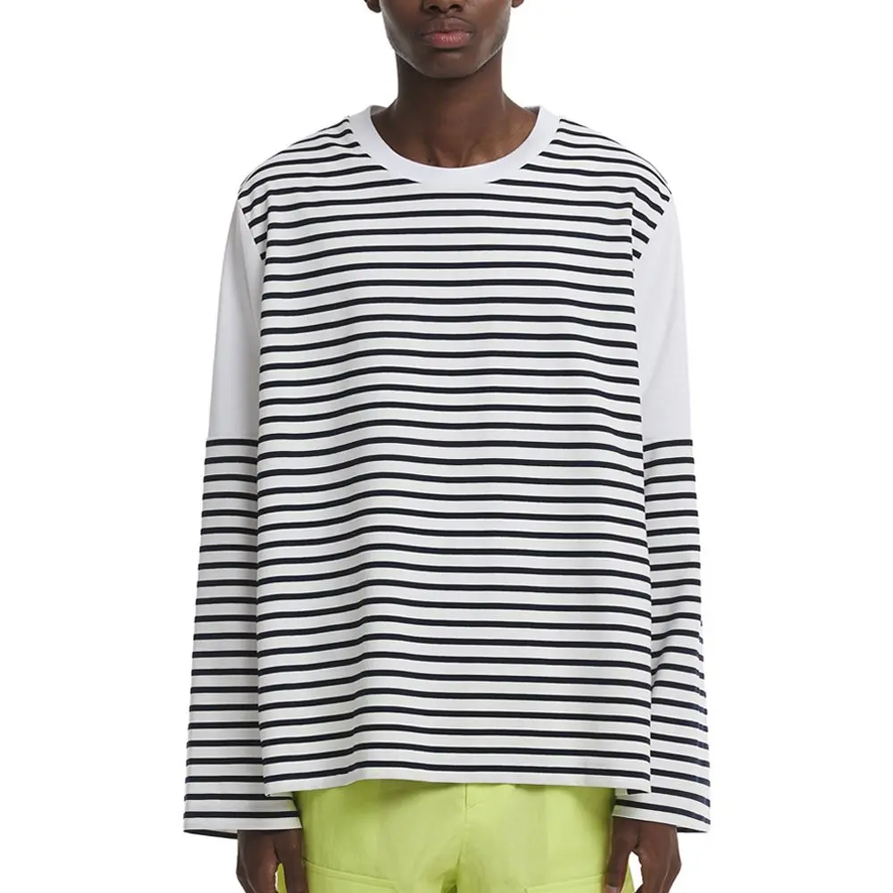 

Женская футболка в полоску, свободная футболка контрастных цветов с длинным рукавом и круглым вырезом, весна 2023