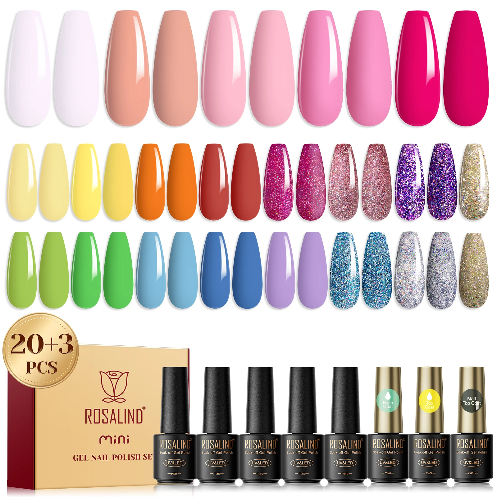 Rosalind Summer 23Pcs/Set Gel Nail Polish Set Nail Supplies Cured UV Lamp Semi-Permanent With Hybrid Varnish Set 2