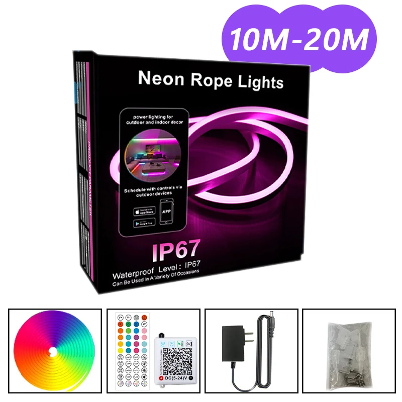 ตัวเลือกสินค้า LED Strip 24V นีออนไฟ RGB ปรับแต่งได้ ยาว 5/10/20/30 เมตร กันน้ำ IP67