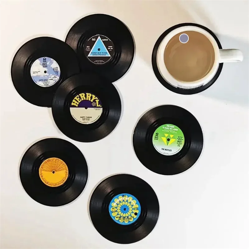 Set di 6 sottobicchieri retrò a forma di disco in vinile, con supporto per giocatore, design assorbente in resina epossidica, affascinanti sottobicchieri per la casa