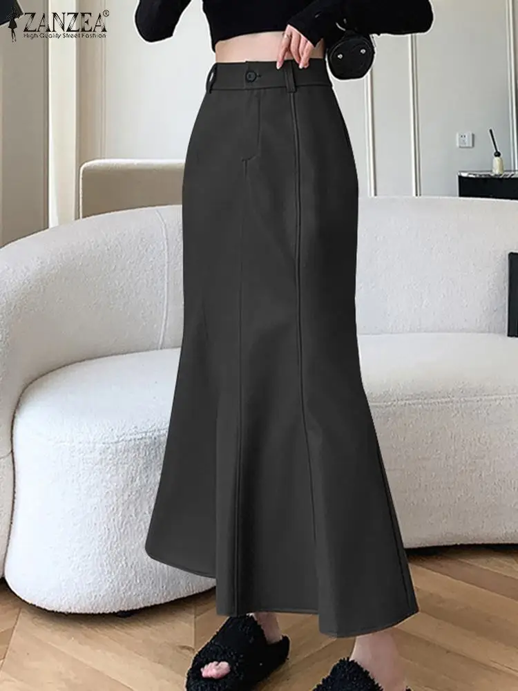 

ZANZEA Fashion 2024 Autumn Skirt Vintage High Waist Fishtail Skirt Women PU Leather Maxi Jupe Solid Wrapped Hips Faldas Oversize