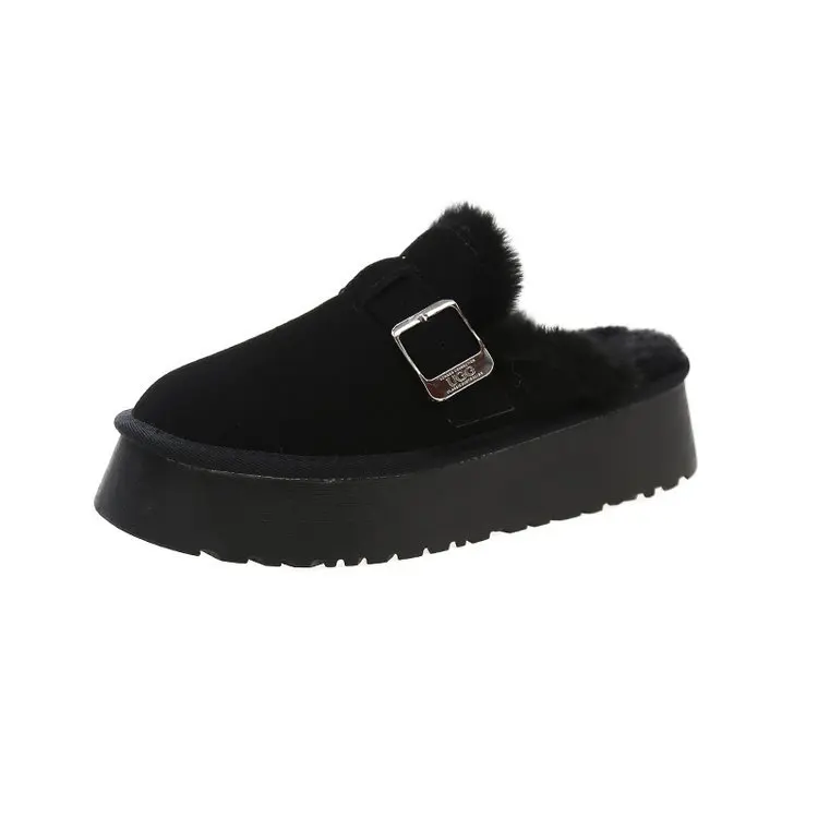 Slippers for female outerwear wearing 2023 new autumn and winter thick soles, wrapped head, half slippers, home cotton shoes, pl