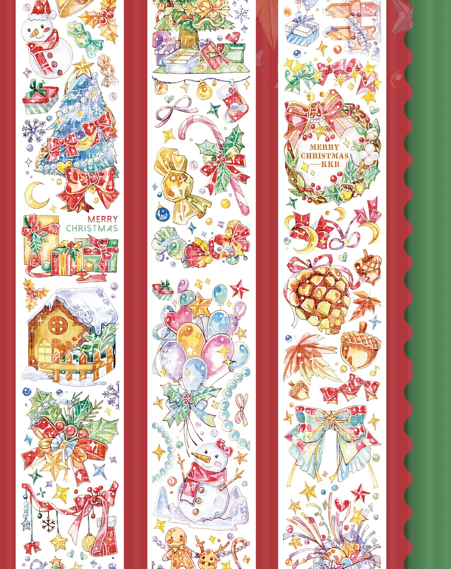 

Christmas Theme Tree/snowman/giftbox/Cute Balls Shiny PET Tape