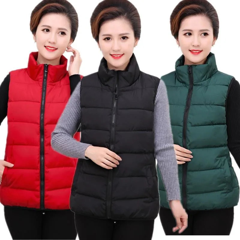 2023 Autumn Winter New Middle-aged Elderly Down Cotton Short Casual Solid Vest Women Large Size Mother Coat Thick Cardigan