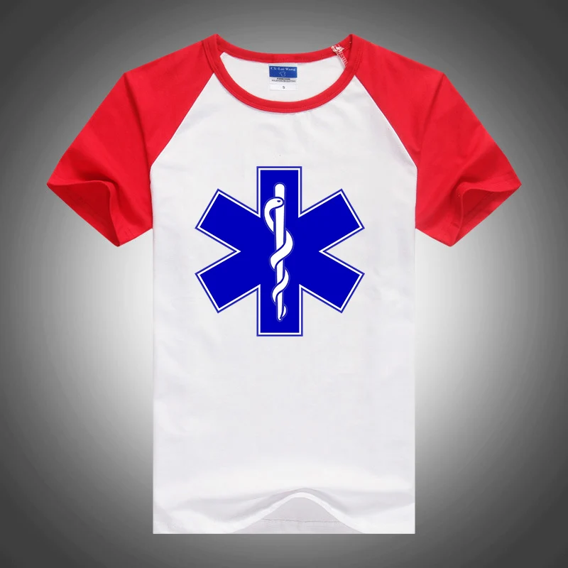 

EMT Emergency Ambulance 2024 Men's Summer New Fashion Round Neck Splicing Short Sleeve Leisure Sports T-shirt