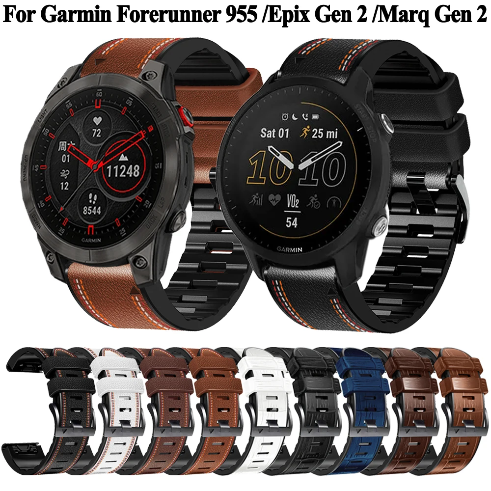 

Quick Release 22/26mm Leather+Silicone Strap For Garmin Marq Epix Gen 2 Forerunner 955 945 935 s60 s62 Fenix 7 7X Band Bracelet