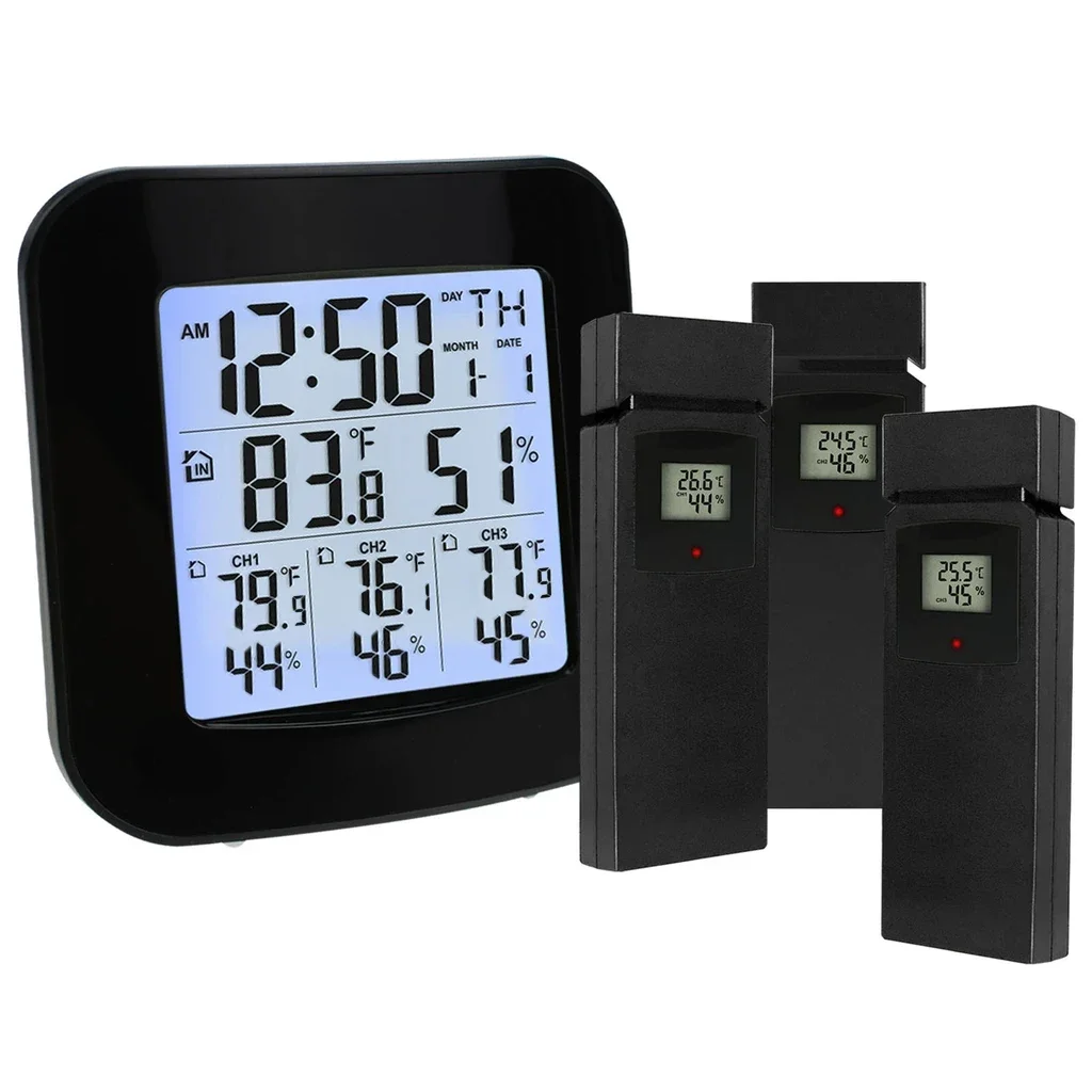 

Temperature and Humidity measurement with 3 Indoor/ Outdoor Wireless Sensors Weather Station Thermometer and Hygrometer