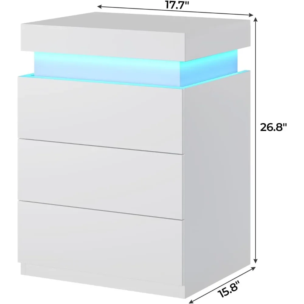 LED Nightstands Set of 2,Night Stands for Bedrooms Set of 2,Nightstand with Charging Station and Sliding Top,Bedside Table with