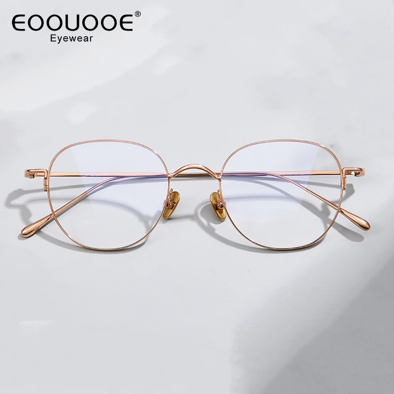 

Pure Titanium Glasses Frame Fashion Round Optical Lenes Myopia Women Eyeglasses Customized Lenses Prescription Anti-Reflection