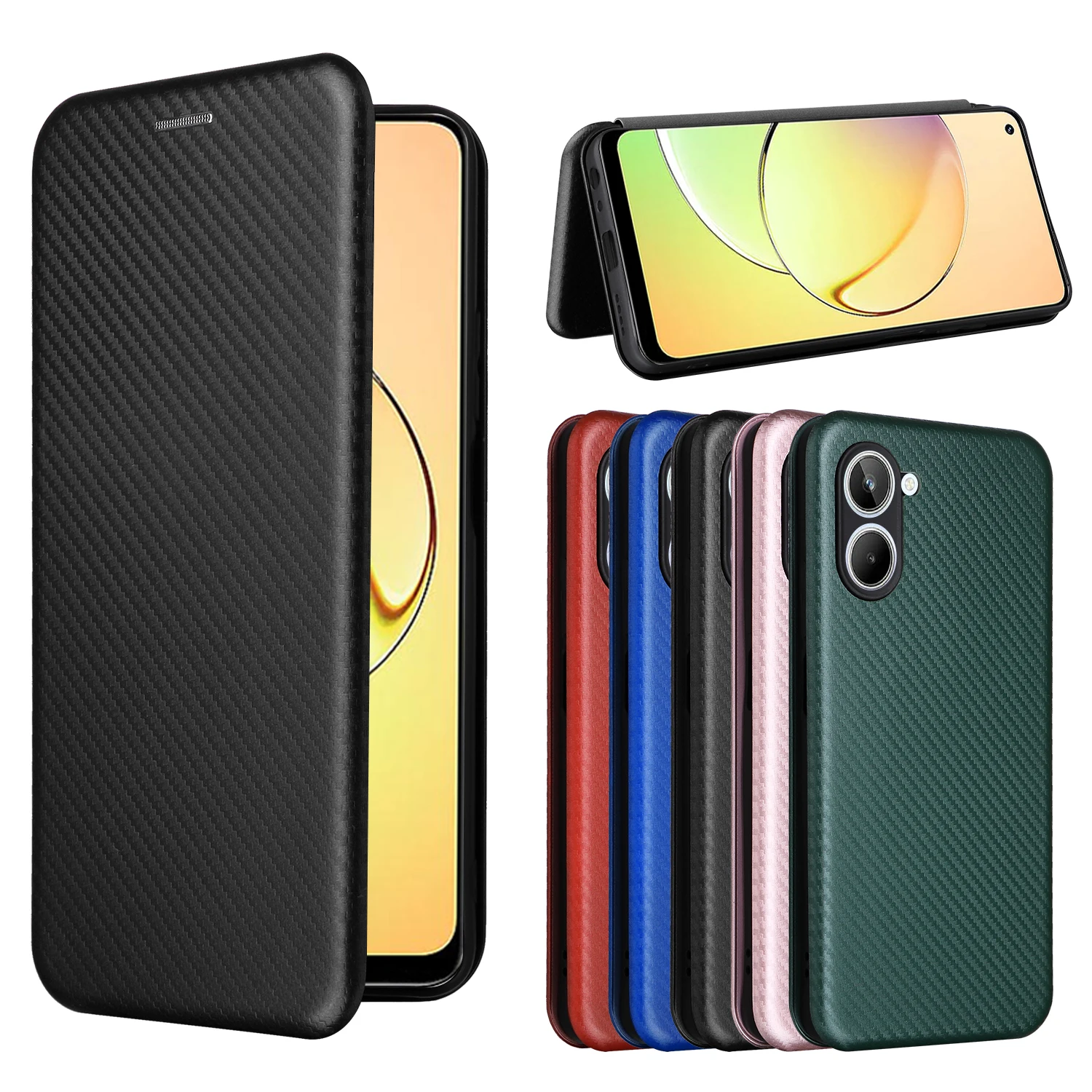 For Realme10 4G Case Carbon Fiber Flip Leather Case For OPPO Realme 10 Pro Plus Cover Realmi 10 Pro + RMX3630