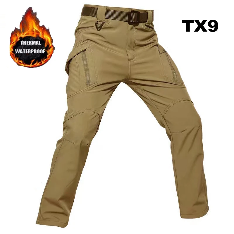 Men's Winter Autumn Softshell Fleece Tactical Pants Military Combat Waterproof Thermal Hiking Camping Climbing Hunting Trousers