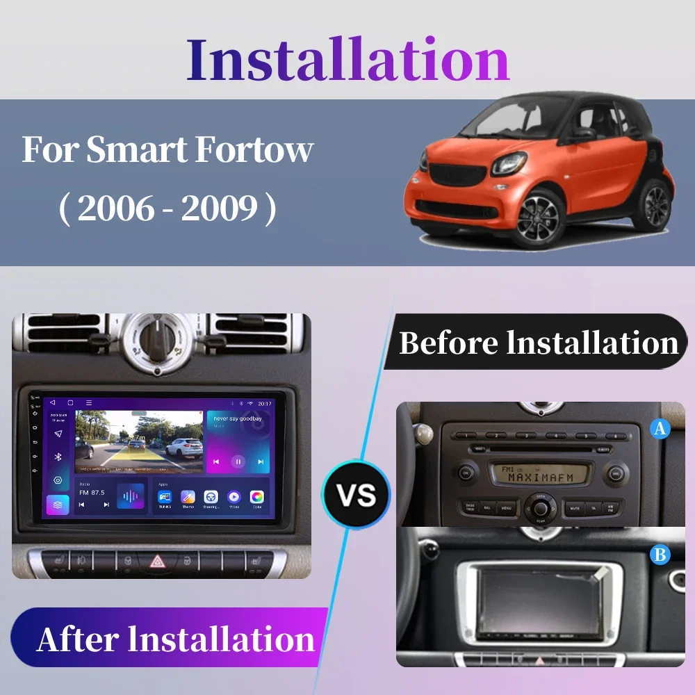 ޸  Smart Fortwo 2006 2007 2008 2009 2010 2011 2012 2013 2014 2015 ȵ̵   Ƽ̵ ÷̾ Carplay Navigation 