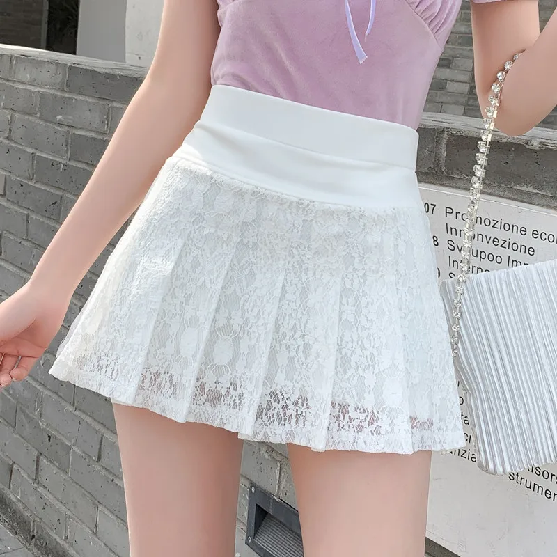 

2023 Summer New Style High Waist Mini skirt Women Lace Black White Sweet and Cute Student Fashion Pleated Skirts