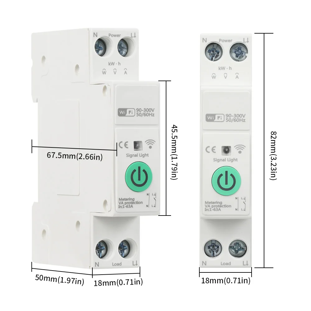 TNCE Tuya WiFi Smart Circuit Breaker Switch 1-63A 1P+N MCB Timer Power Energy kWh Voltage Current Meter Protect Alexa GoogleHome