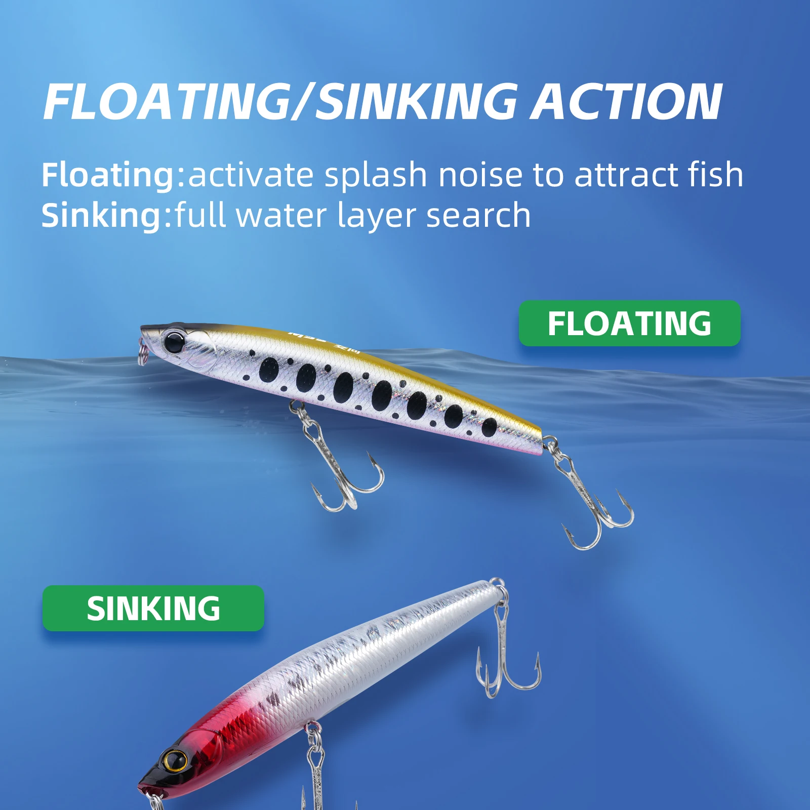 HANDING Floating Pencil Popper Sinking Pencil 8.8/10.7cm Hard Bait Topwater  Plopper Lures Jerk Bait for Freshwater/Saltwater