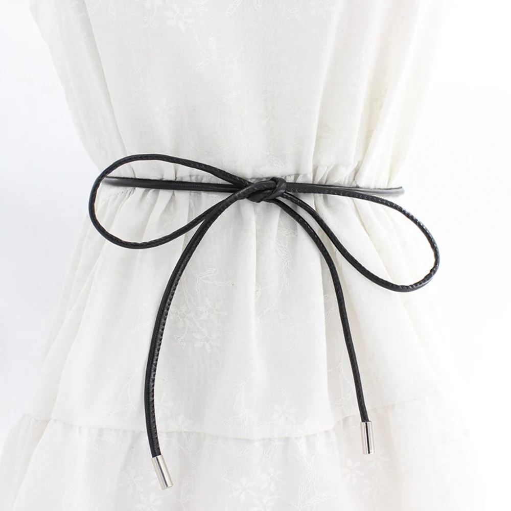 Vintage Bow Knot Thin Leather Belt for Women - Waistband Accessory for Dresses, Skirts, Sweaters, and Coats