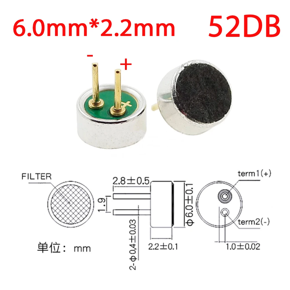 10 Microfoni A Condensazione Elettret 9x7mm &ndash; Alta Sensibilit&agrave; Per Progetti Elettronici