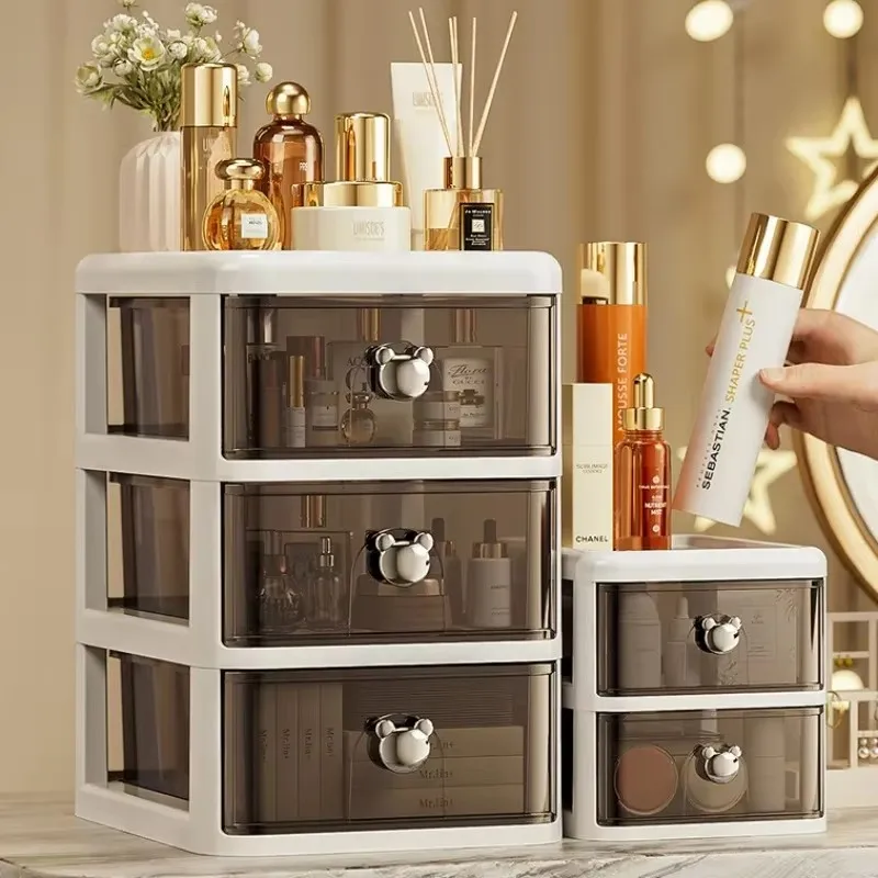 Cartoon Multi-Layer Desktop Organizer Tabletop Storage Box with Dustproof Drawer for Office Desk Stationery Cosmetic Storage