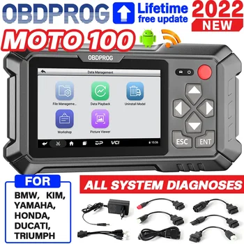 OBDPROG MOTO 100 Motorcycle Diagnostic Scanner Tool ECU Coding ABS Oil Reset SRS TPMS EPB A/F Adjuse Auto Motor Analysis Tool