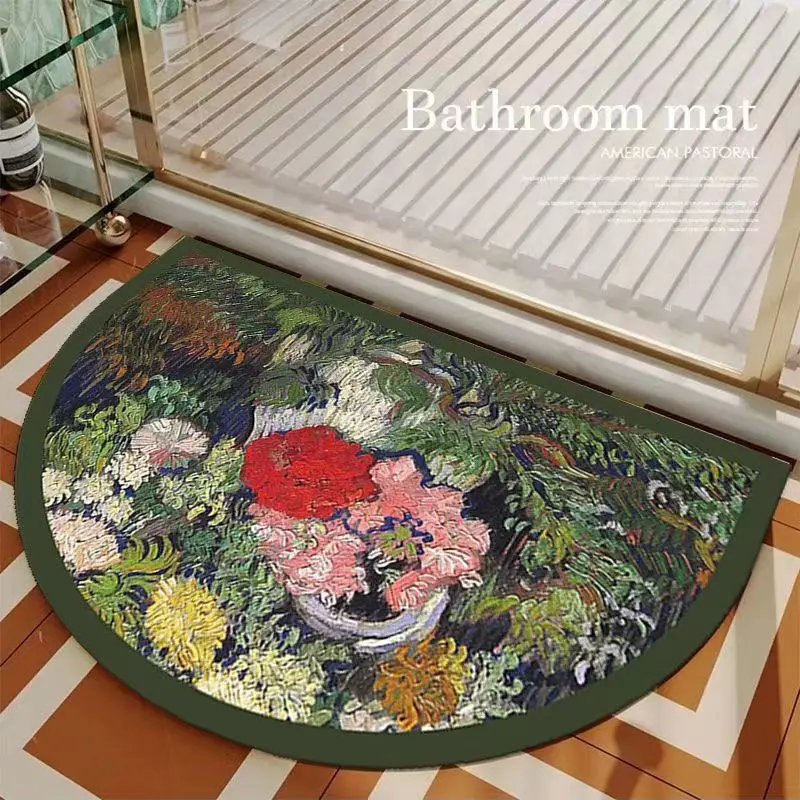 

Pastoral Style Absorbent Bath Floor Mat Quick Drying Shower Mat Non-slip Diatom Mud Living Room Entrance Door Mat Home Decor Mat