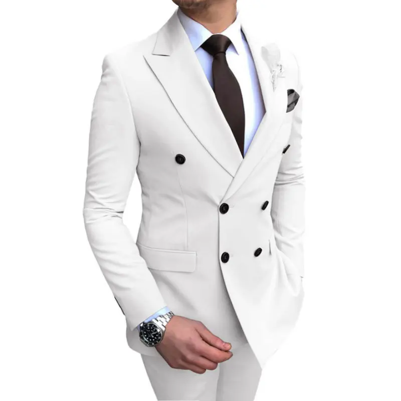 Elegant Men's Suits Wedding Dress Groom Best Man Blazer Pants Double Breasted Business Banquet Slim Fit Fashion Male 2 Piece Set