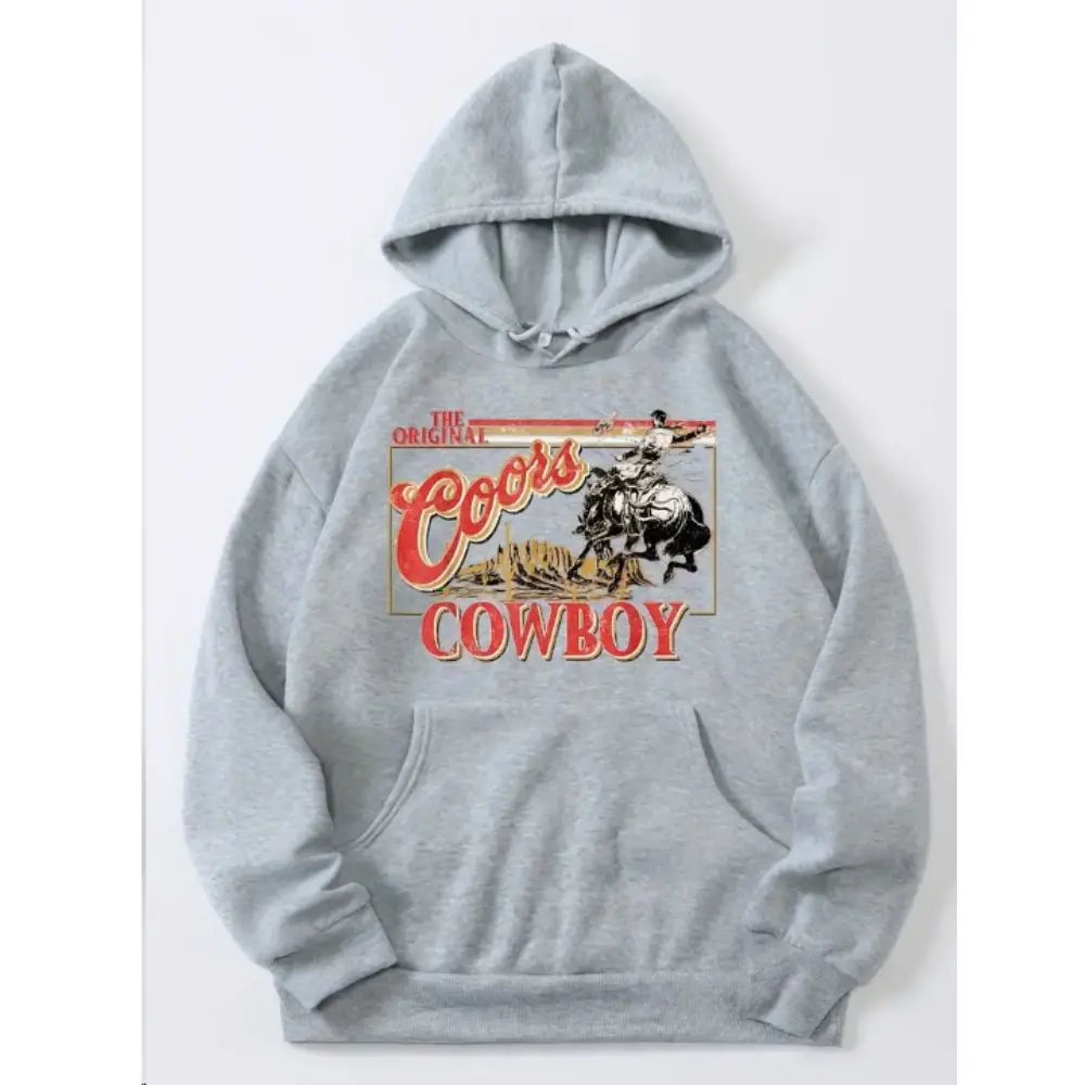 Letter Print Drawstring Hoodie Casual Long Sleeve Kangaroo Pocket Hoodie Sweatshirt Graphic Print Women's Clothing