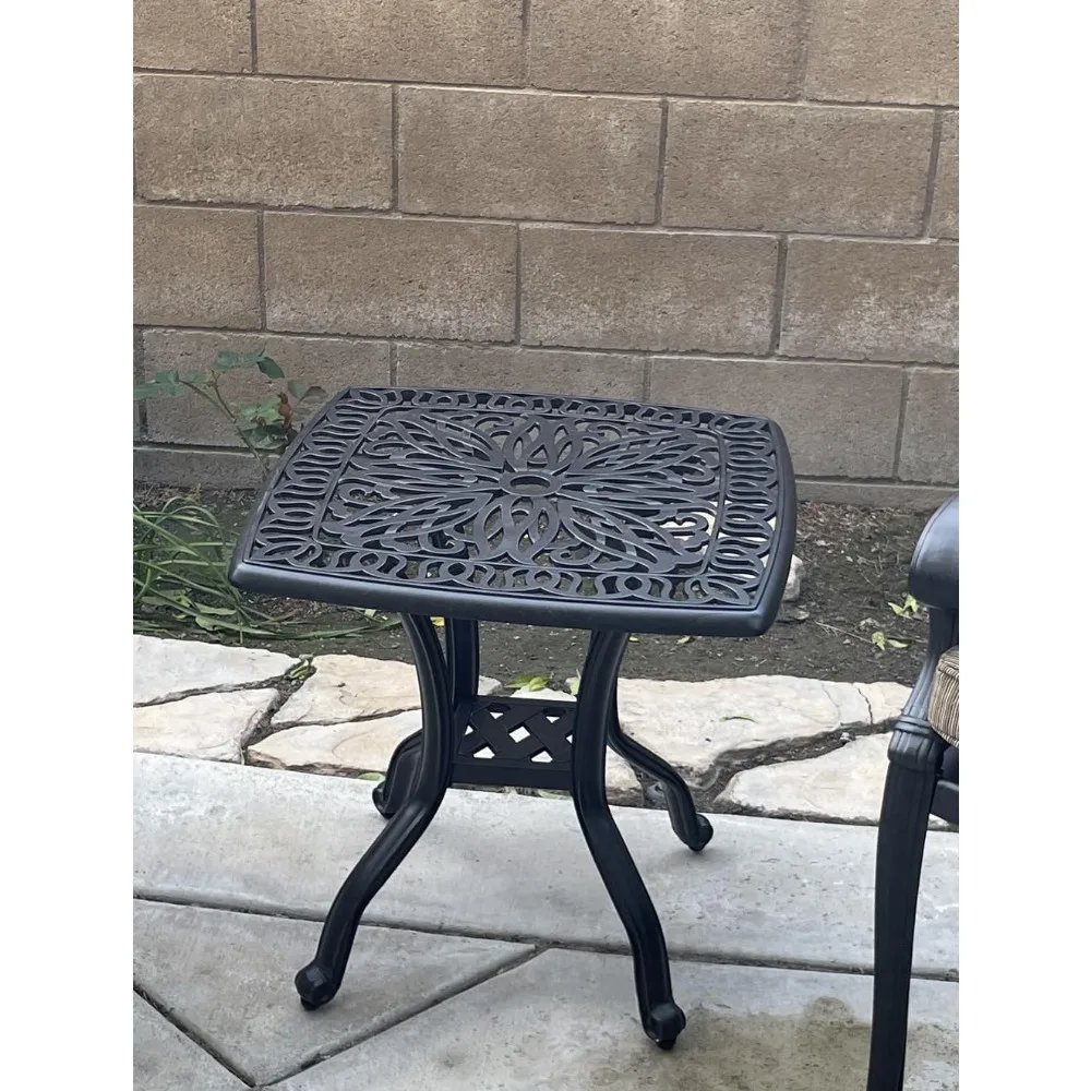 Cast Aluminum Patio Furniture End Table, Mid-Century Modern Table with Round Corners for Living Room, Cafe and Home Office 2