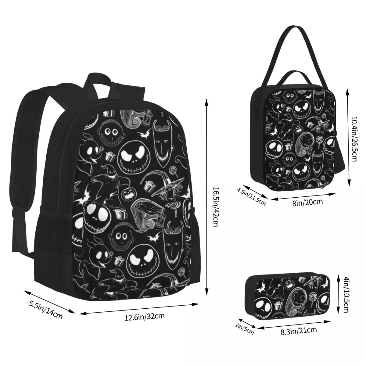 

Nightmare Before Christmas Backpack Boy Girl Bookbag Student School Bags Cartoon Kids Rucksack Lunch Bag Pen Bag Three-Piece Set