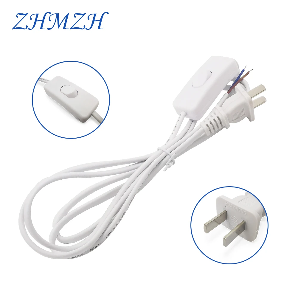 1.8m Power Cord with AC Switch for LED Lamp - Black/White Lighting Extension Cable