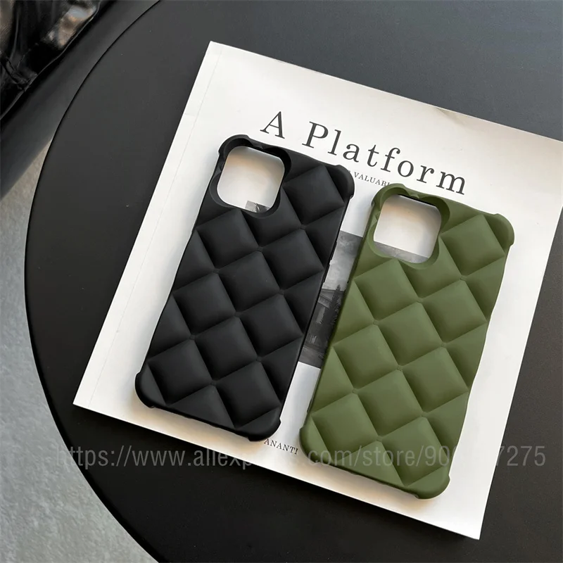 Brown 3D Square Cube Plating Cute Phone Cases For iPhone 14 13 12