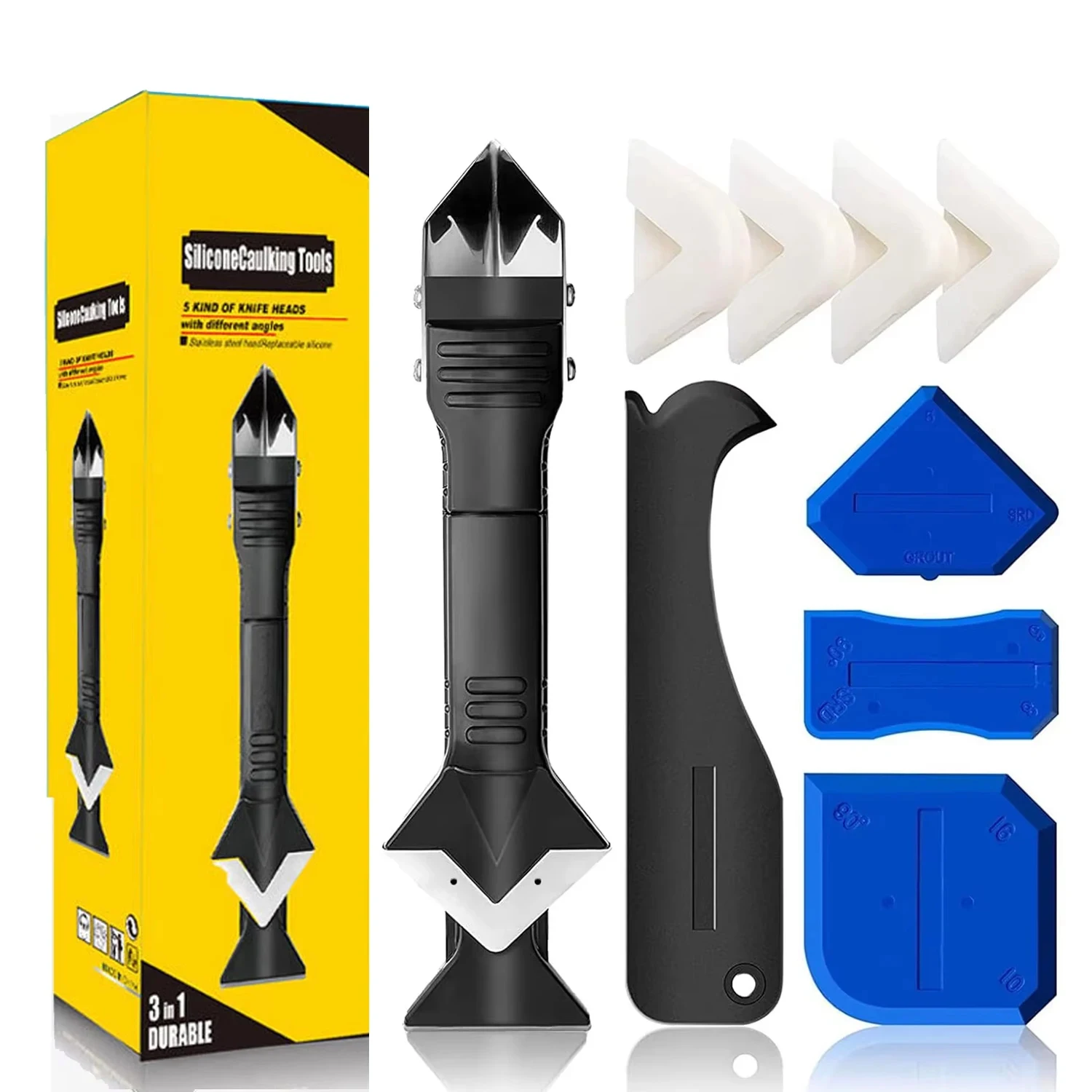 9PCS Silicone Scraper Caulk Nozzle Applicator Sealant Caulking Smooth Remover Tools Kit Floor Caulk Finisher Grout Accessories