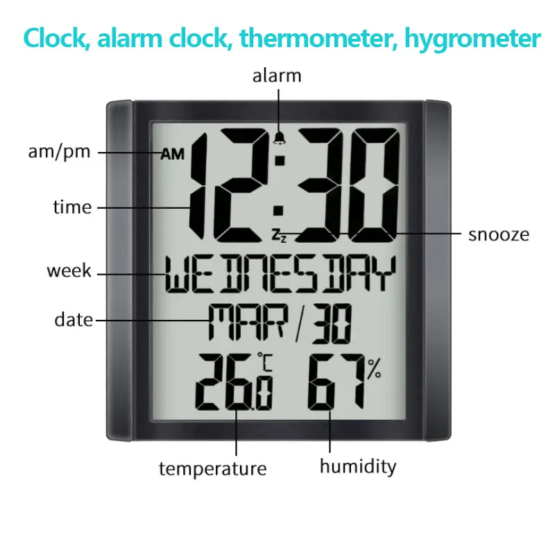 Jumbo Display Temperature and Humidity Meter with Clock