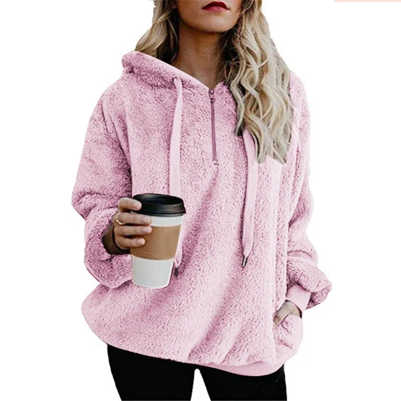 Women's Sweater Sweater Autumn and Winter New Women's Street Style Thick Warm Jacket Long-sleeved Zipper Hooded Solid Color