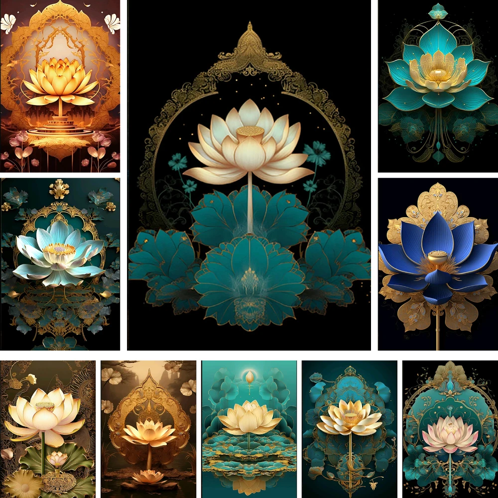 Blumen Lotus gedruckt Kreuzstich Stickmuster DMC Fäden Malerei Handwerk handgemachte Handarbeiten Verkauf gezählt Home Decor – Detail 11