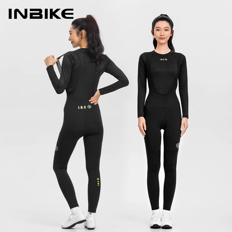 INBIKE Women's Thermal Fleece Cycling Bib Tights Padded Winter Cycling Pants with Pockets Road Bike Windproof Clothing