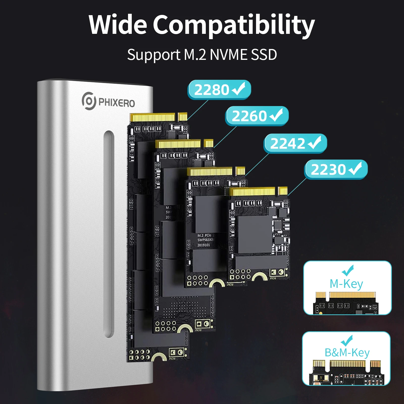 PHIXERO M.2 Nvme SSD  ϵ ̺ ̽, M Ű to USB 3.1 GEN2, C Ÿ Ŭ, HD ũ Ͽ콺 丮 ڽ, RGB Ŀ, 10GB M2