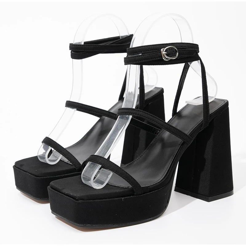 2022 Summer New Women Fashion Platform Sandals Ankle Buckle Strap Female Shoes Block High Heels Sexy Ladies Solid Color Footwear