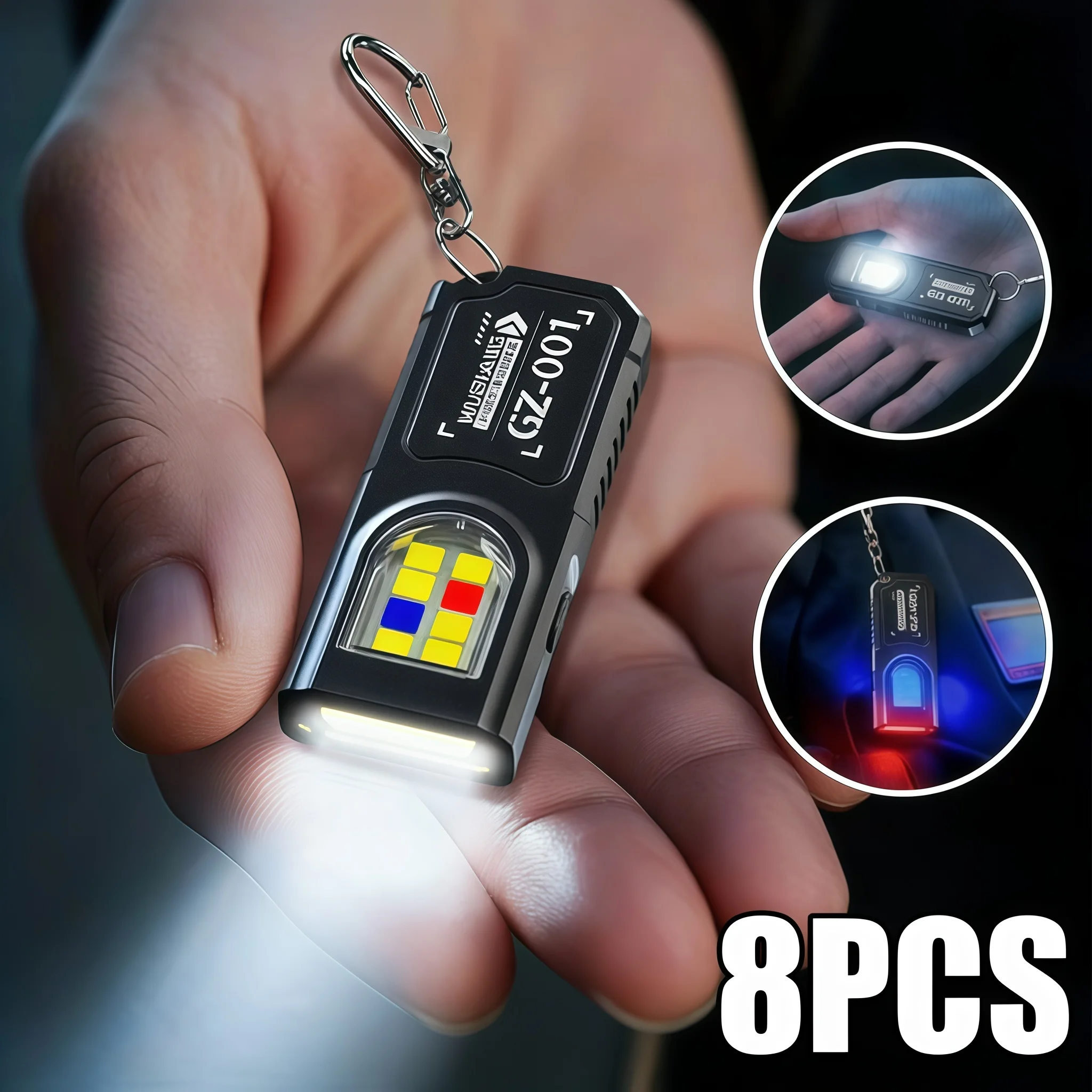 Powerful Mini COB LED Keychain Flashlight USB C Rechargeable Hanging Work Light Waterproof Keyring Camping Walking Pocket Lamp