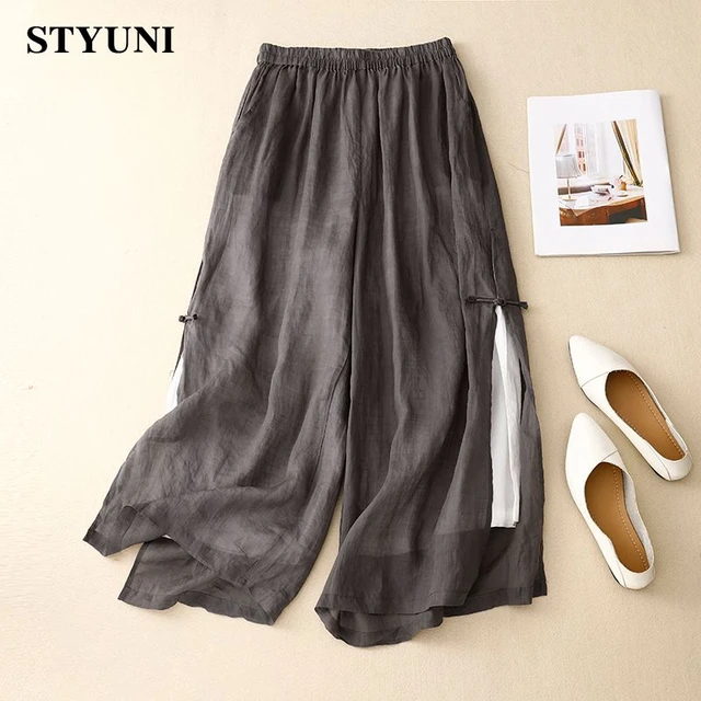 Gray Casual Wide-Leg Knot With Lining Loose Elastic High Waist Women's Pants  Korean Fashion Ankle-Length Pants For Women Autumn - AliExpress