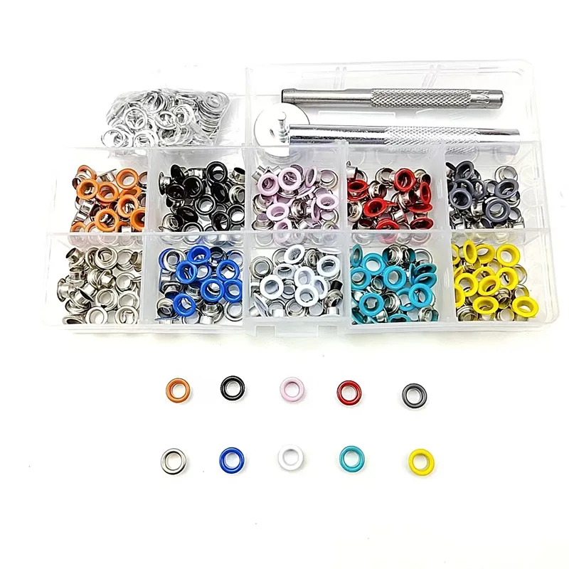 Eyelet punch tool set Eyelet grommet ring Eyelet grommet ring kit Grommet eyelet kit Grommet punch tool Grommet tool kit Grommet tool Eyelet grommet dies 12Colors 5mm Metal Grommets Kit Metal Eyelets Kits Shoe Eyelets Grommet Sets for Leather Fabric Belt Clothes Crafts