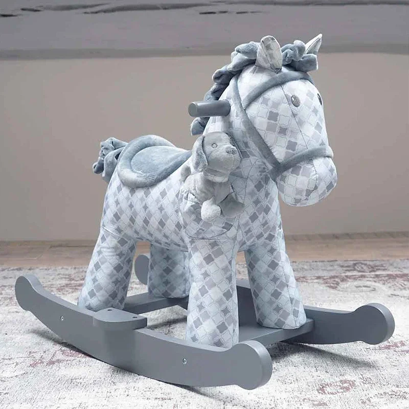 Baby Trojan Solid Wood Rocking chair Horse First Birthday Children's Day Gift Soft Plush Fabric Bunny Rocker