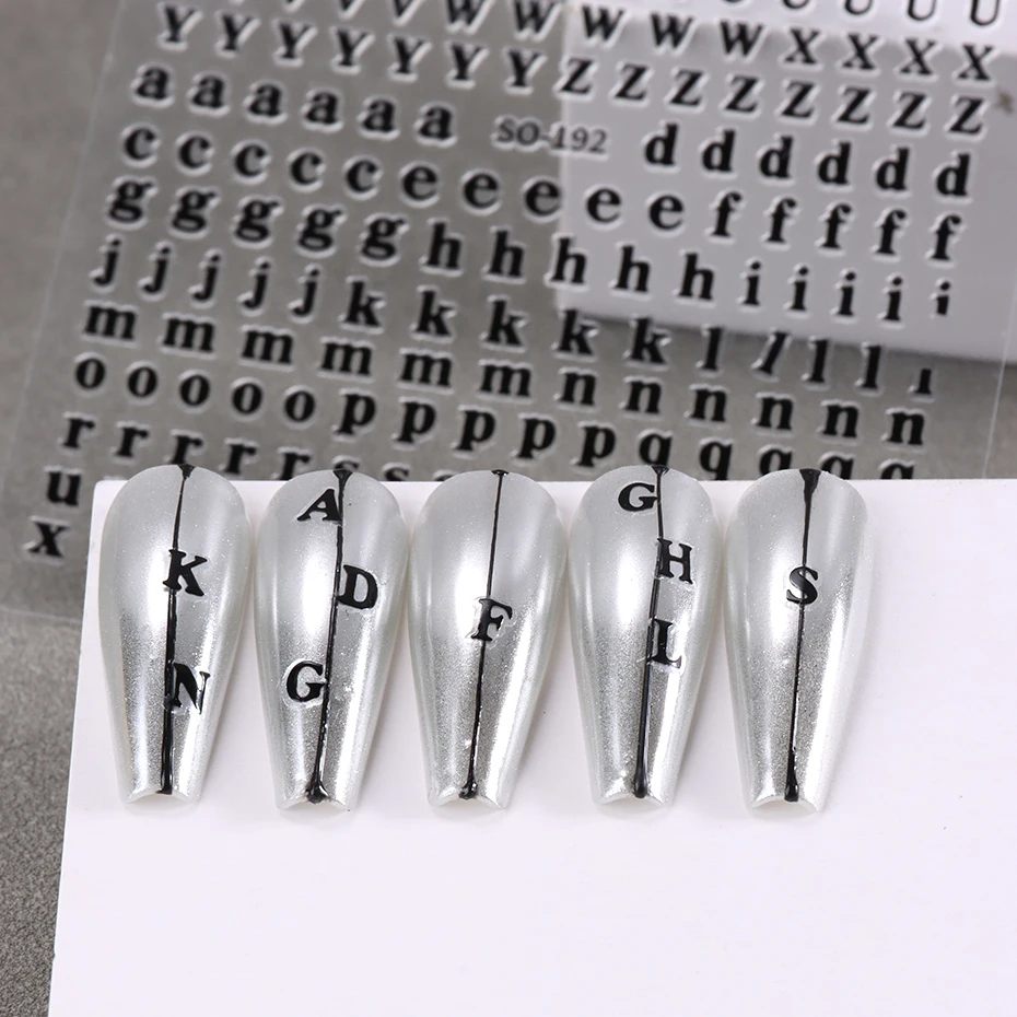 3/7pcs English Letter Nail Stickers Golden Silver Black Alphabet Design Nail Decal Sliders Manicure Decor For Nail Tips Beauty