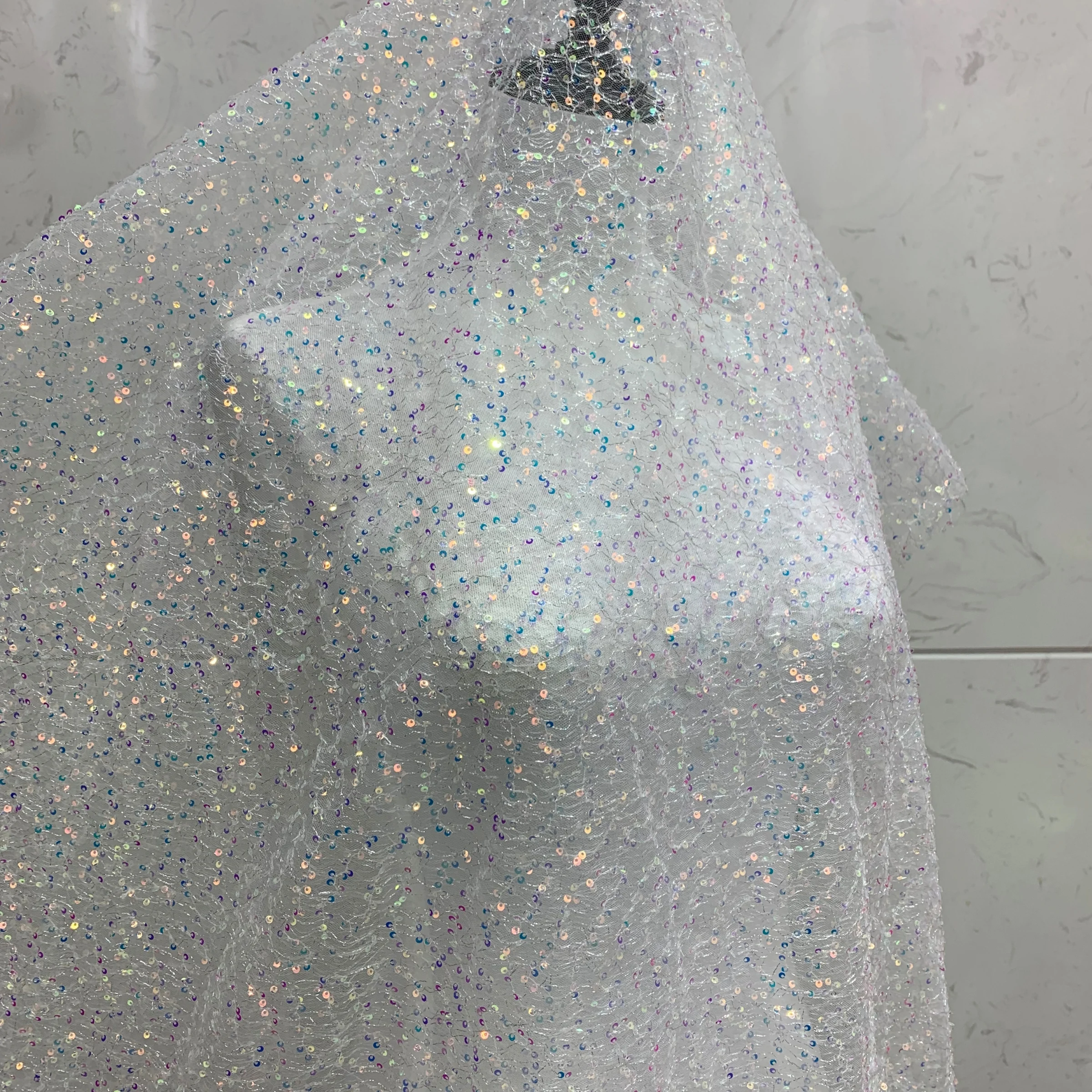 Sequin fabric materials for wedding dresses and party dresses, starry sequin embroidery fabric for design sequins jacquard lace fabric