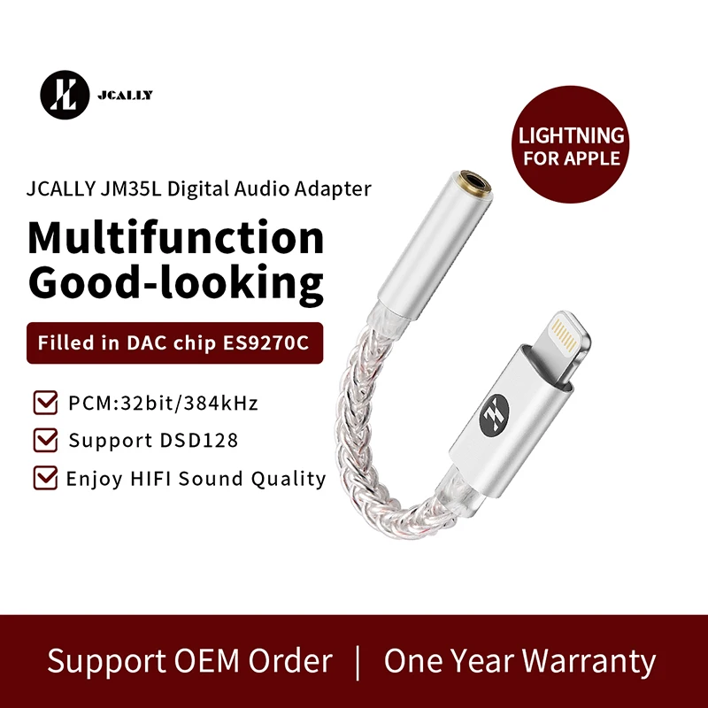 

Jcally Jm35l Usb Light-ning To 3.5mm Cable Dac Es9038q2m Hifi Adapter Decode Amp Digital Audio Cable 32bit/384khz