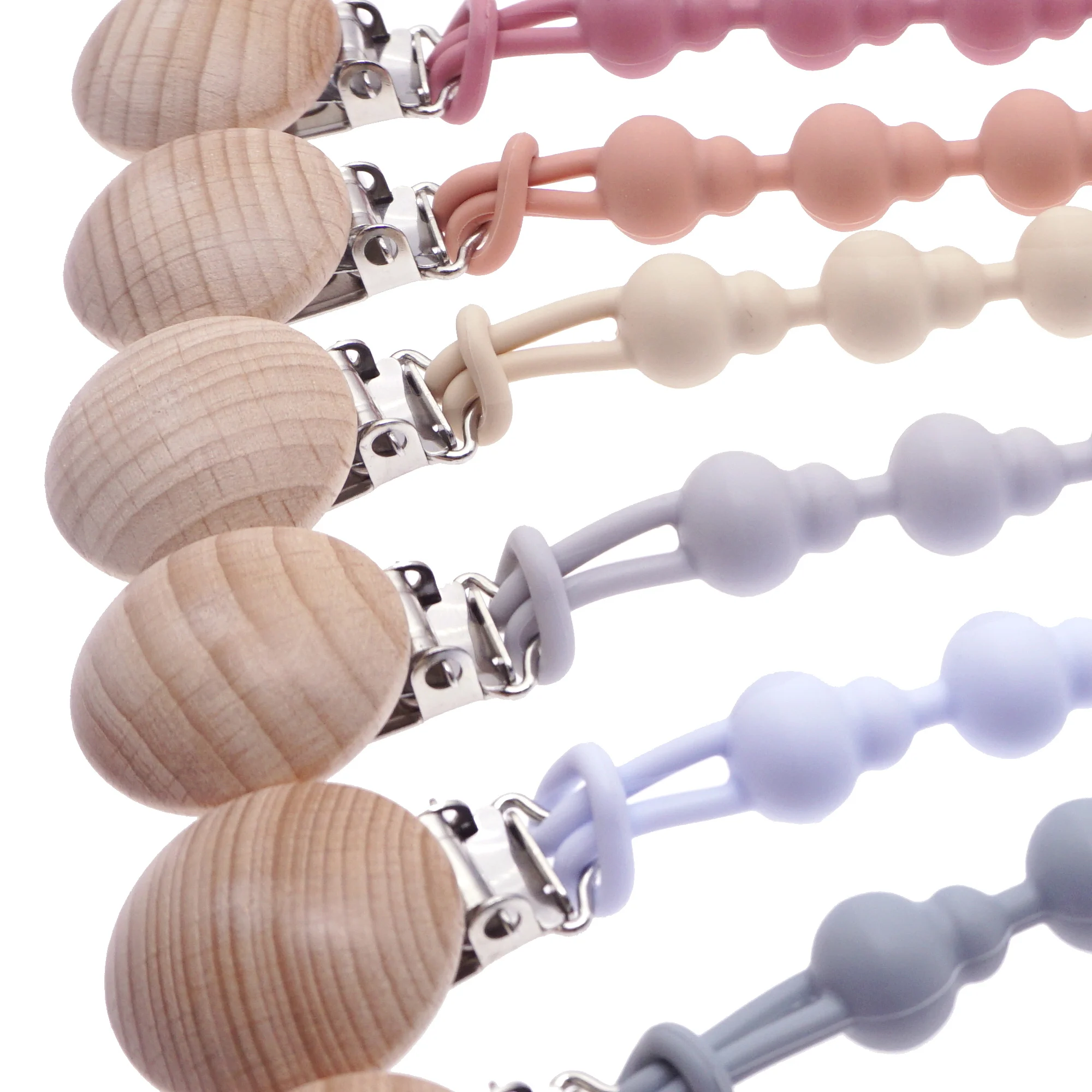 Beech Wood Silicone Bead Pacifier Clip Dummy Chain Holder Newborn Soother Chains Nipple Holder For Babies Teething Toy Baby Chew
