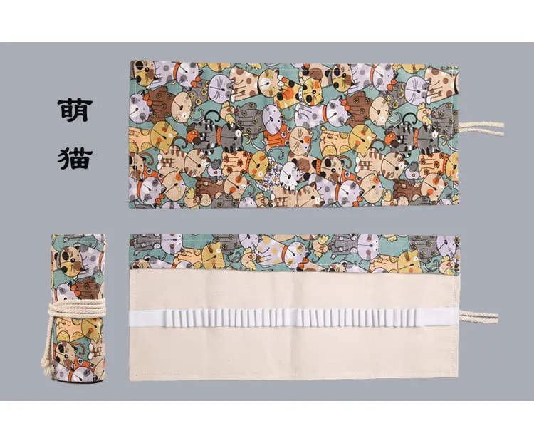 Kawaii 72-Slot Roll-Up Pencil Case - Cute & Spacious Stationery Organizer